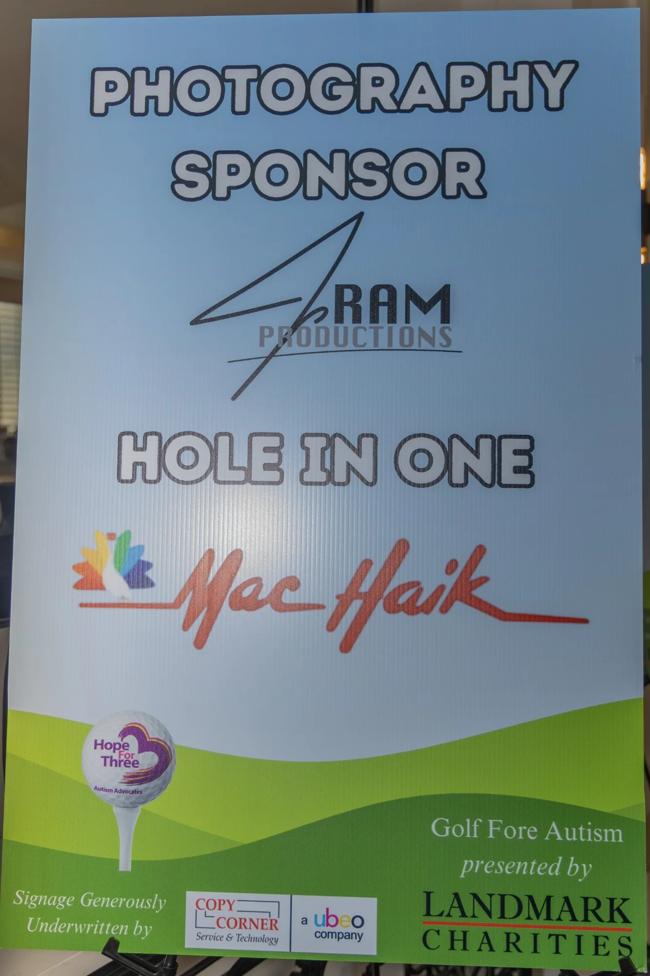 Event signage naming JRAM Productions as the tournament photography sponsor