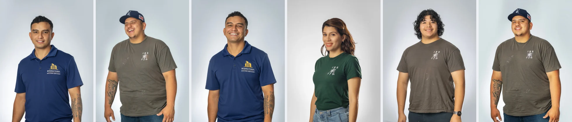 Composite wall of six IBS employee headshots