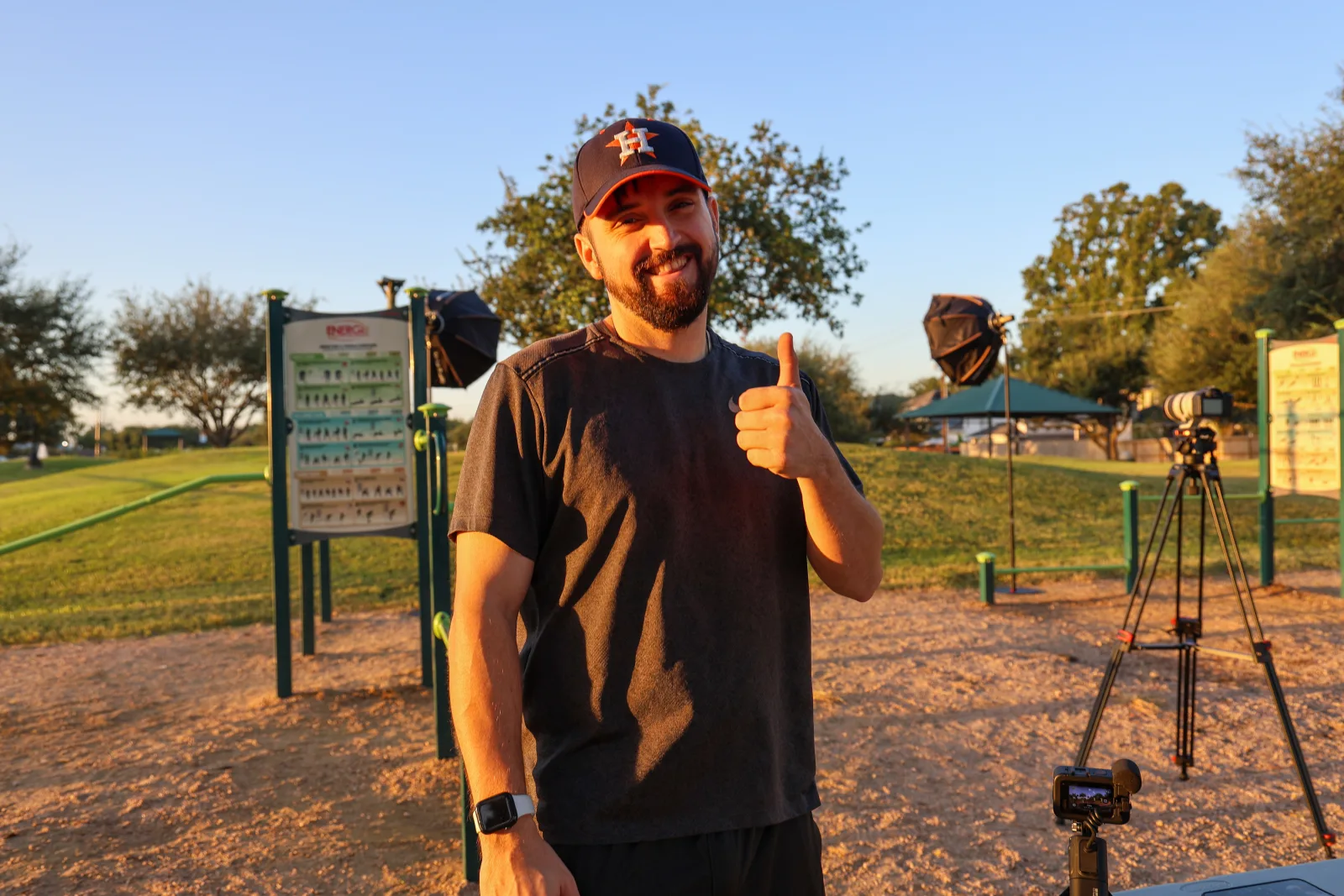 Photographer at the capture station as the light turns golden late in the evening