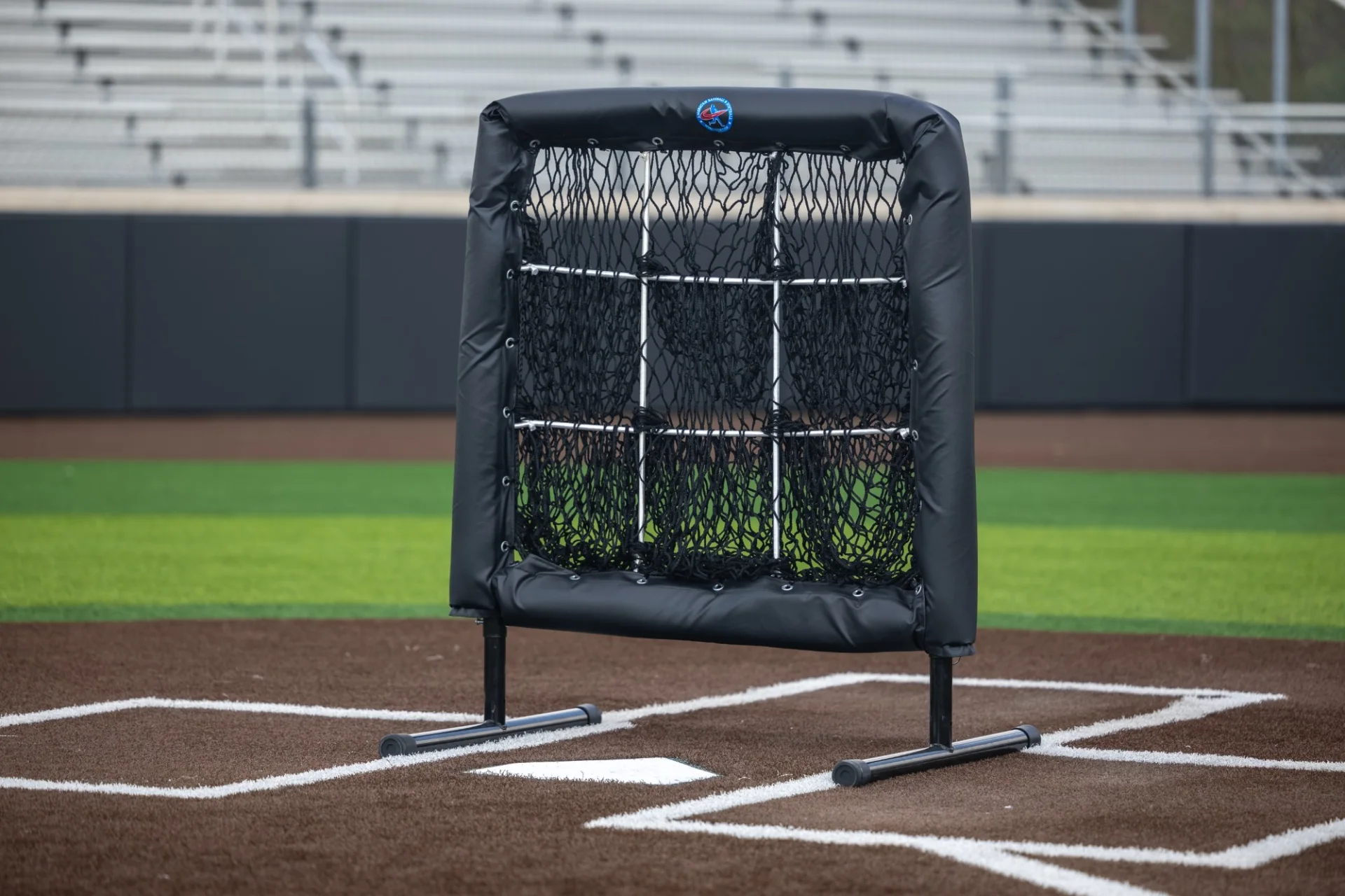 Pitching target net photographed at home plate