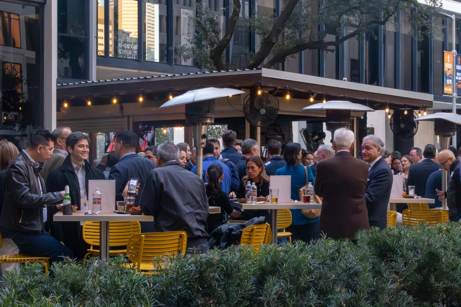 The patio at capacity during an NPECA networking reception