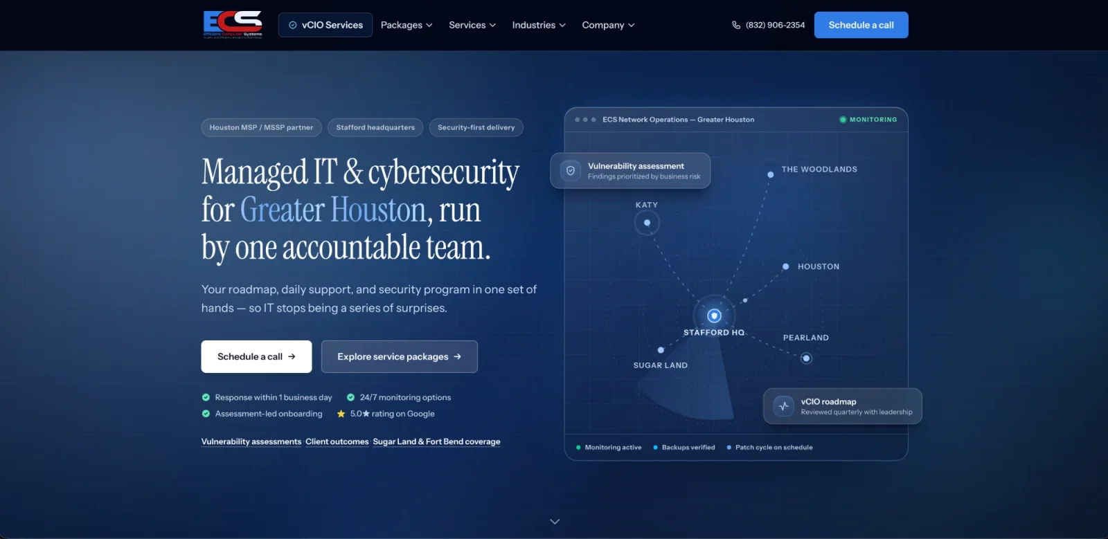 Efficient Computer Systems homepage for managed IT and cybersecurity across Greater Houston