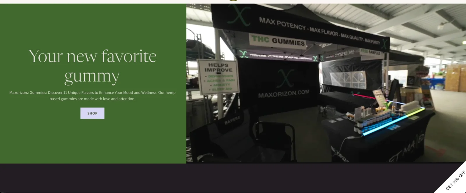 Maxorizonz hemp wellness storefront homepage